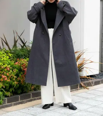 SENSE OF PLACE 그레이 스탠드 카라 롱 코트 M