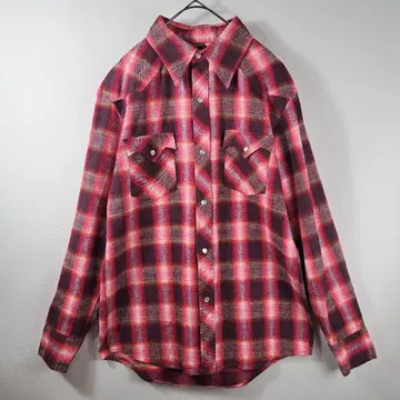 웨스턴 셔츠 L 옴브레 적자색 빨간색 아메카지 밝은 편 긴팔 셔츠 일본제