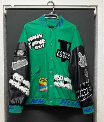 패치워크 바시티 자켓 그린/블랙