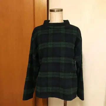 내추럴 뷰티 베이직 하이넥 셔츠 체크 무늬 M