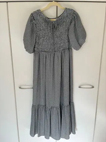 깅엄 체크 퍼프 슬리브 미니 원피스 사이즈