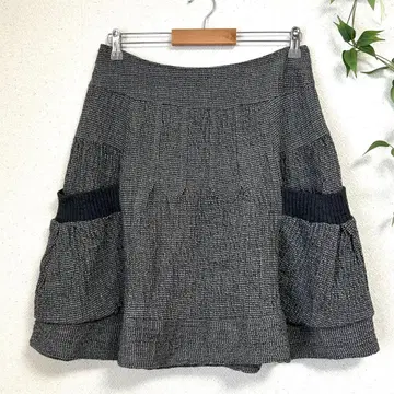 [울 90%] 하운드투스 패턴 벌룬 스커트 40(L) 울 혼방