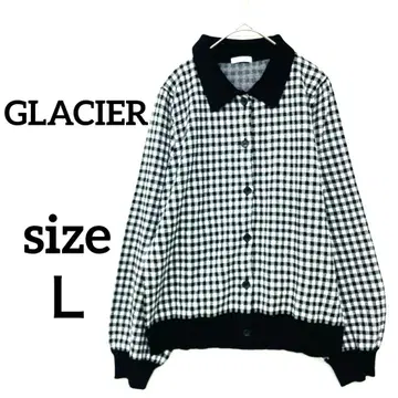 그라시아 가디건 L 깅엄 체크 니트 스웨터 풀 버튼