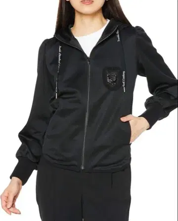 블랙 후드 부착 벌룬 슬리브 후드티