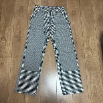 Xgirl 화이트 블랙 체크 더블니 페인터 팬츠 캐주얼