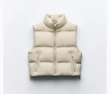 ZARA 워터 윈드 프로텍션 크롭 퍼프 베스트 에크루 M