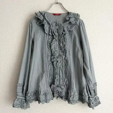 [컨디션 최상] PINK HOUSE 긴팔 블라우스 피코 프릴 리본 블루