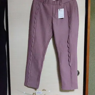 &LOVE의 모브 핑크 스캘럽 디자인 안감 벨로아 따뜻한 팬츠 3L