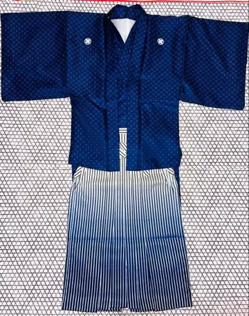 문장식 겉옷 기모노 하카마 다크 네이비