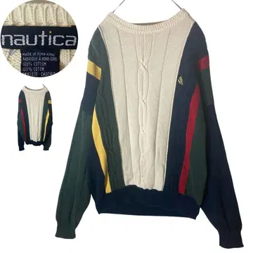 노티카 멀티 컬러 디자인 코튼 니트 빅 사이즈