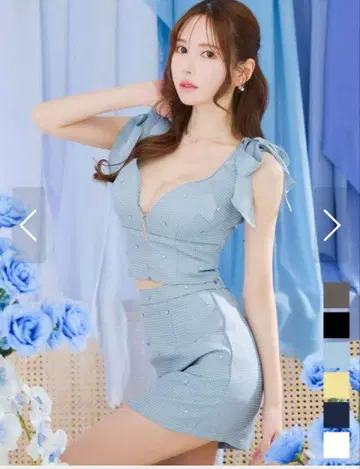 JEWELS 리본 숄더 비쥬 셋업 드레스 XS