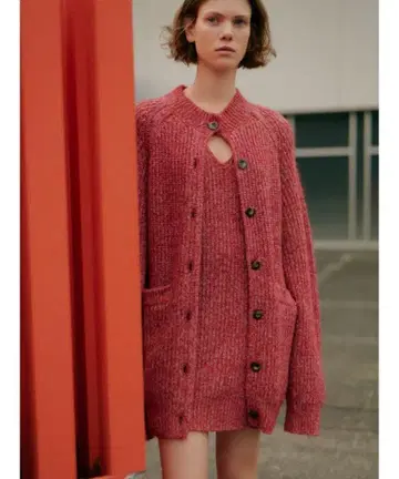 롱 가디건 & 미니 니트 원피스 세트