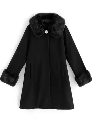 GRL 펄 브로치 부착 퍼 플레어 코트 [ze786] 그레일