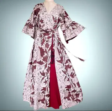 [기모노 리메이크] 꽃무늬 롱 원피스 플레어 슬리브