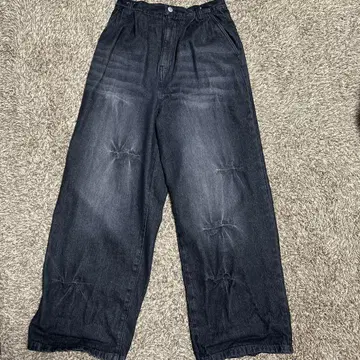 다크 데님 와이드 레그 팬츠 오버 사이즈