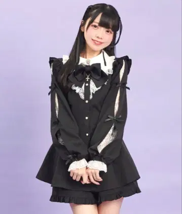 시크릿 허니 소매 슬릿 레이스 프릴 셋업