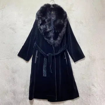 PASSY/퍼 부착 롱 코트/9/벨벳 버튼 없음 블랙