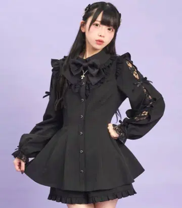 시크릿 허니 소매 슬릿 레이스 프릴 셋업