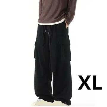 카고 팬츠 남성용 와이드 코듀로이 바지 XL 블랙 오샤레