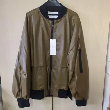 브라운 합성 피혁 봄버 자켓