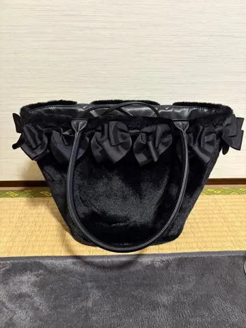 시마무라 아오키 미사코 NINA'S 니나스 퍼 백 블랙 리본