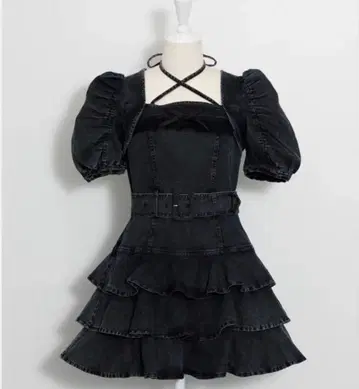 피움 pium 데님 원피스 티어드 프릴 미니 원피스