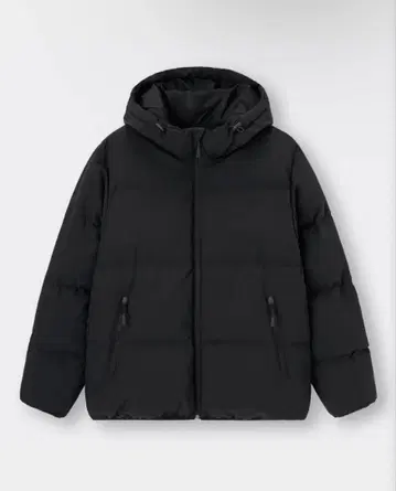 블랙 다운 자켓 후드 부착