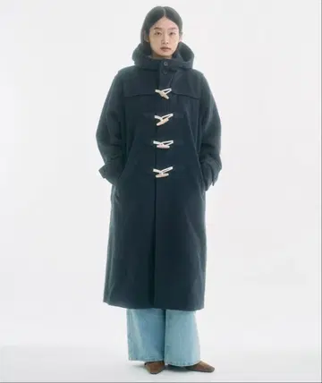 FEKETE 하이 후드 롱 더플 코트