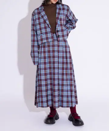 PUNYUS 체크 자켓 스커트 셋업 사이즈 4