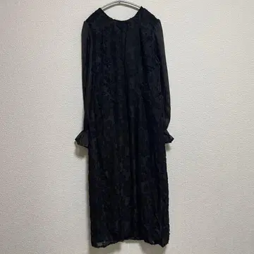 JUNOAH 시어 슬리브 A라인 원피스 블랙 M 사이즈