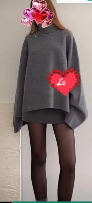 리브 편직 하이넥 오버 사이즈 스웨터 그레이