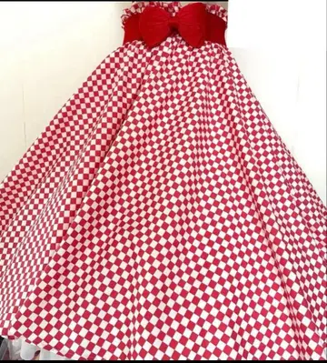 빨간색 체크 패턴 전체 원형 서큘러 스커트 로큰롤 50년대 핀업걸