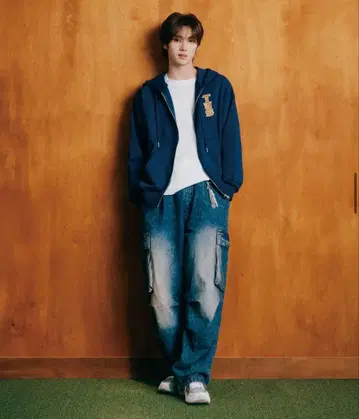 WEGO TWS 그래픽 ZIP 후드티 네이비