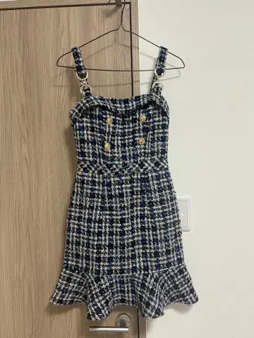 네이비 트위드 스트랩 드레스