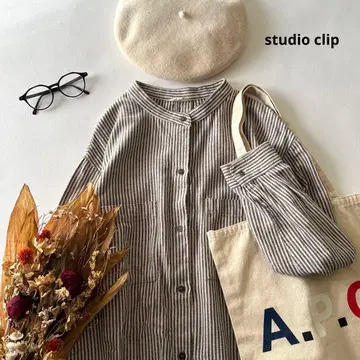 b640* 스튜디오 클립 미기모 코튼 린넨 밴드 카라 셔츠 원피스