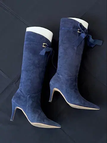 레베카 테일러 네이비 리본 롱 부츠 24.5 새상품급