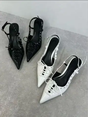 스틸레토 레이스업 뮬 블랙