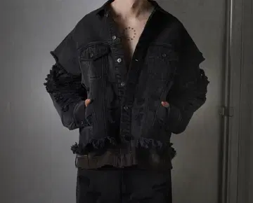 GRANCY 맨투맨 도킹 디자인 데미지 데님 자켓