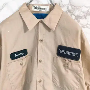 CINTAS 기업 로고 와펜 원포인트 자수 워크 셔츠 베이지 XL