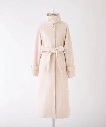 NICECLAUP 골드 버튼 스텐 칼라 롱 코트