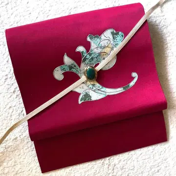 빈티지 순수 실크 나고야 오비 비비드 핑크에 메탈릭 데포르메 리프