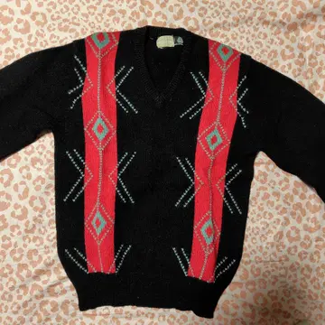 멘즈 비기 기하학 패턴 V넥 니트 스웨터 빈티지 M 사이즈