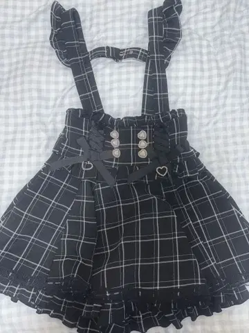 LIZLISA 리즈리사 레이스업 서스펜더 부착 치마바지 블랙 체크