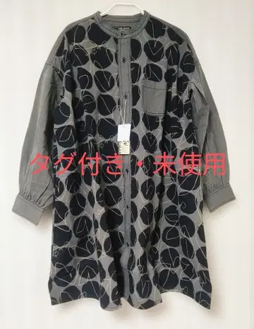 미사용 CUBE SUGAR 피치 트윌 프린트 절개 노카라 셔츠 원피스