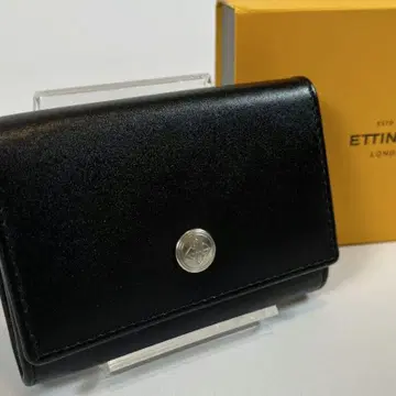 미사용급 ETTINGER 코인 케이스 카드 홀더 가죽 블랙 박스 포함