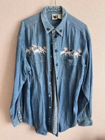 101마리 강아지 강아지 자수 데님 셔츠 디즈니 구제 의류 빈티지