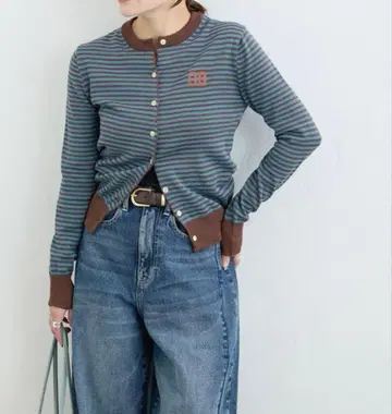 새상품급 25SS GREEN BUTTER 스트라이프 코튼 가디건 F