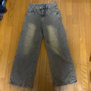 그레이 와이드 레그 데님 팬츠