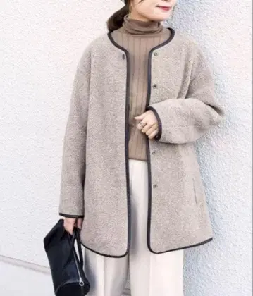 SHIPS 파이핑 보아 코트 보아 자켓 베이지