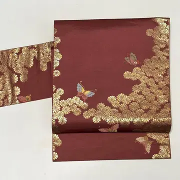 나고야 오비 니시진 비단 중고품 순수 실크 국화 나비 so140